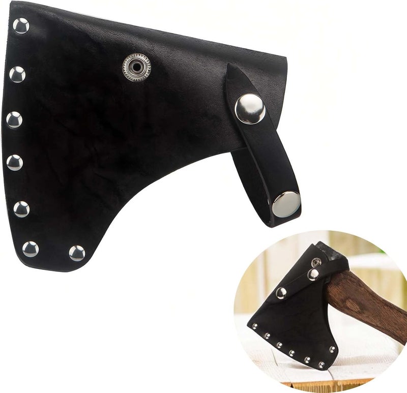 WEKBOSS Pack of 1 Black Leather Hatchet Sheath Axe Adjustable Button Cover Camper Axe Head Protector Tool Lumberjack Outdoors Essentials - Image 4